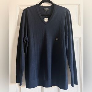 NWT Express Men's Deep Blue Merino Wool Blend V-Neck Sweater